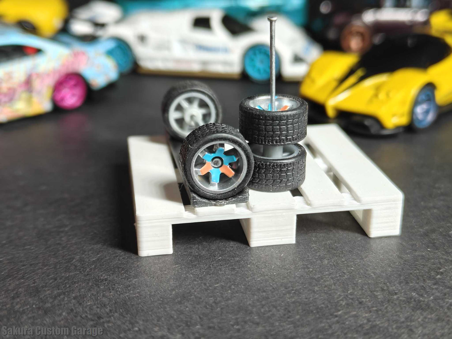 SpeedRides:  TE-37 Type (Metalic Silver + Orange With Blue )  - Custom Painted Wheels
