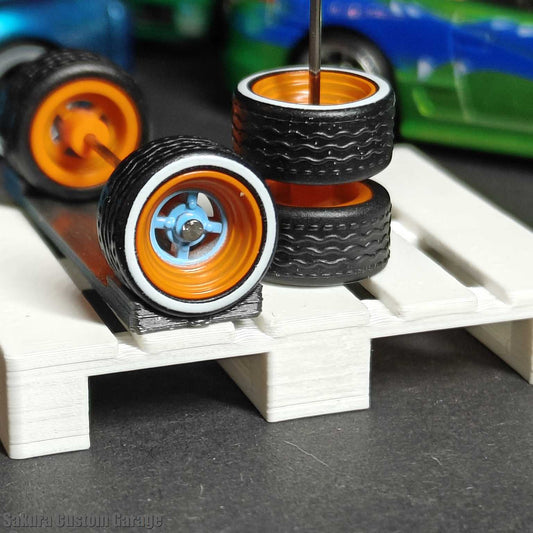 SpeedRides:  Japan 4-Spoke (Blue + Orange) / White Stripe Tires -  GULF EDITION
