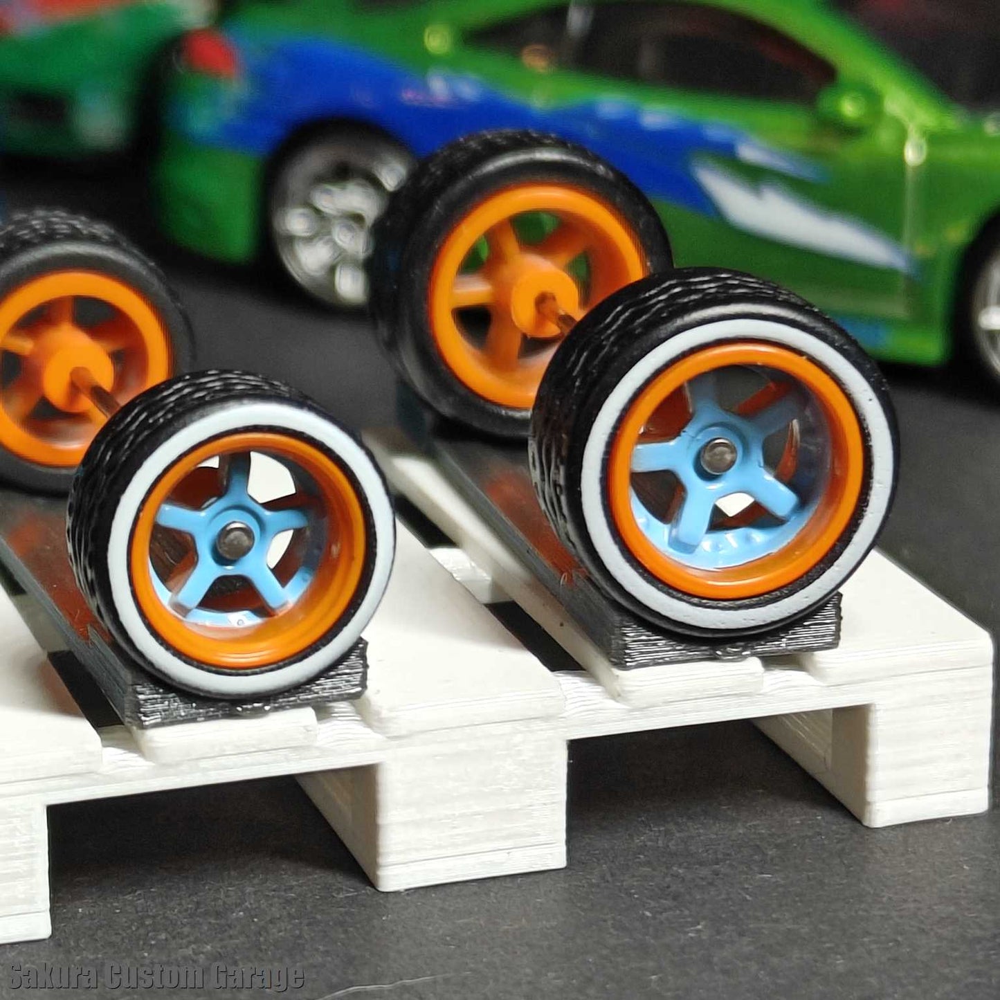 SpeedRides:  5-Spoke Dished (Blue + Orange) - White Stripe Line - GULF EDITION