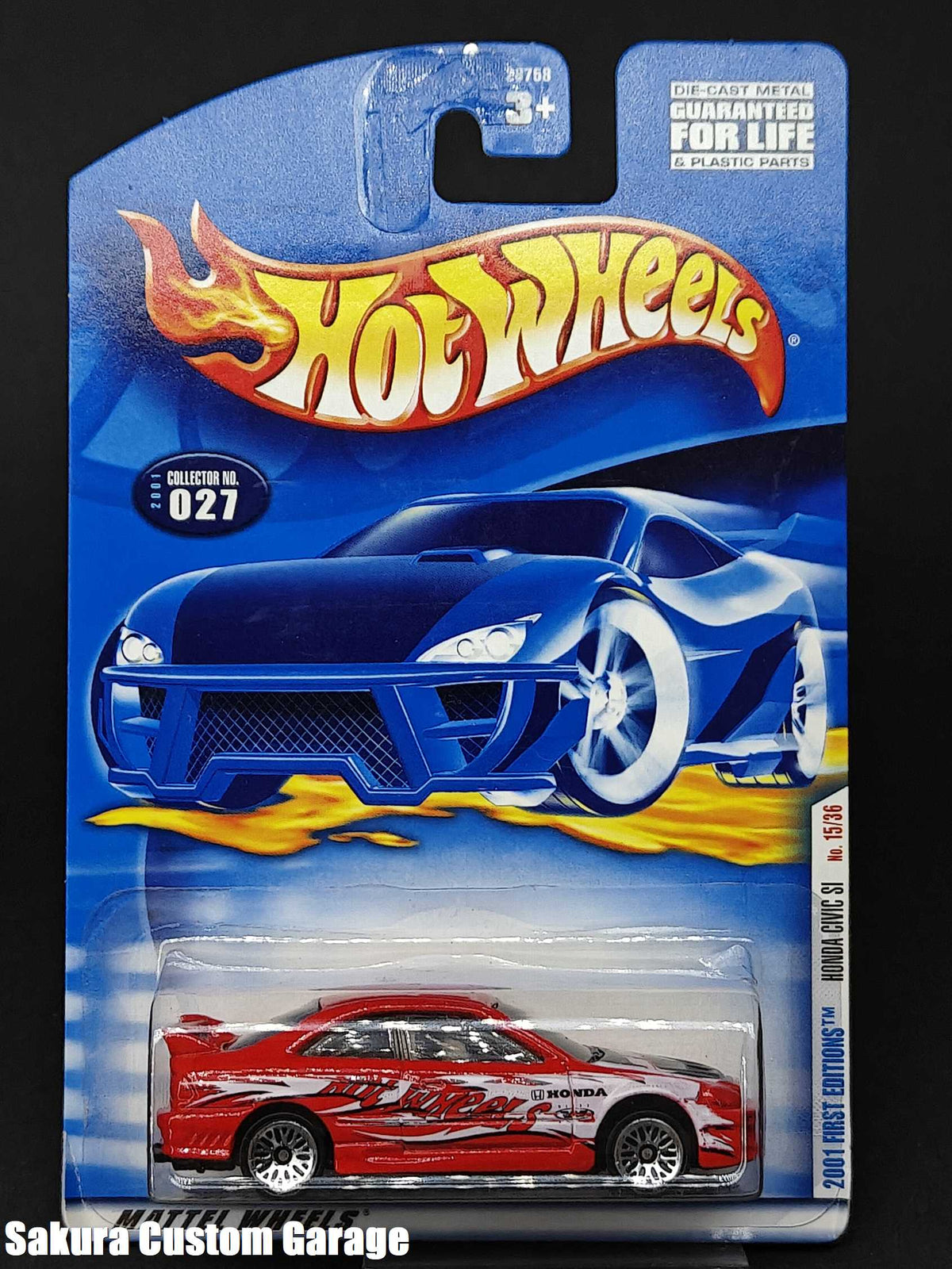 Hot Wheels - Honda Civic Si (2001) - 15/36 2001 First Editions #027 (3) (LW Wheels Variant) - cracked blister!!