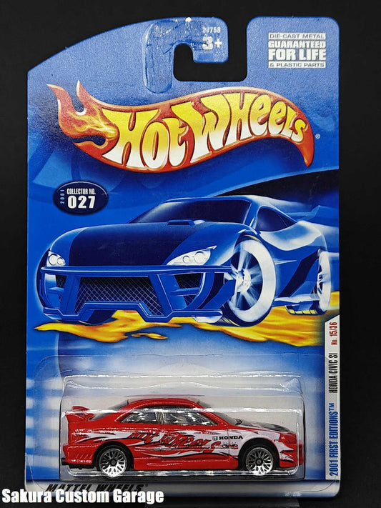Hot Wheels - Honda Civic Si (2001) - 15/36 2001 First Editions #027 (3) (LW Wheels Variant) - cracked blister!!
