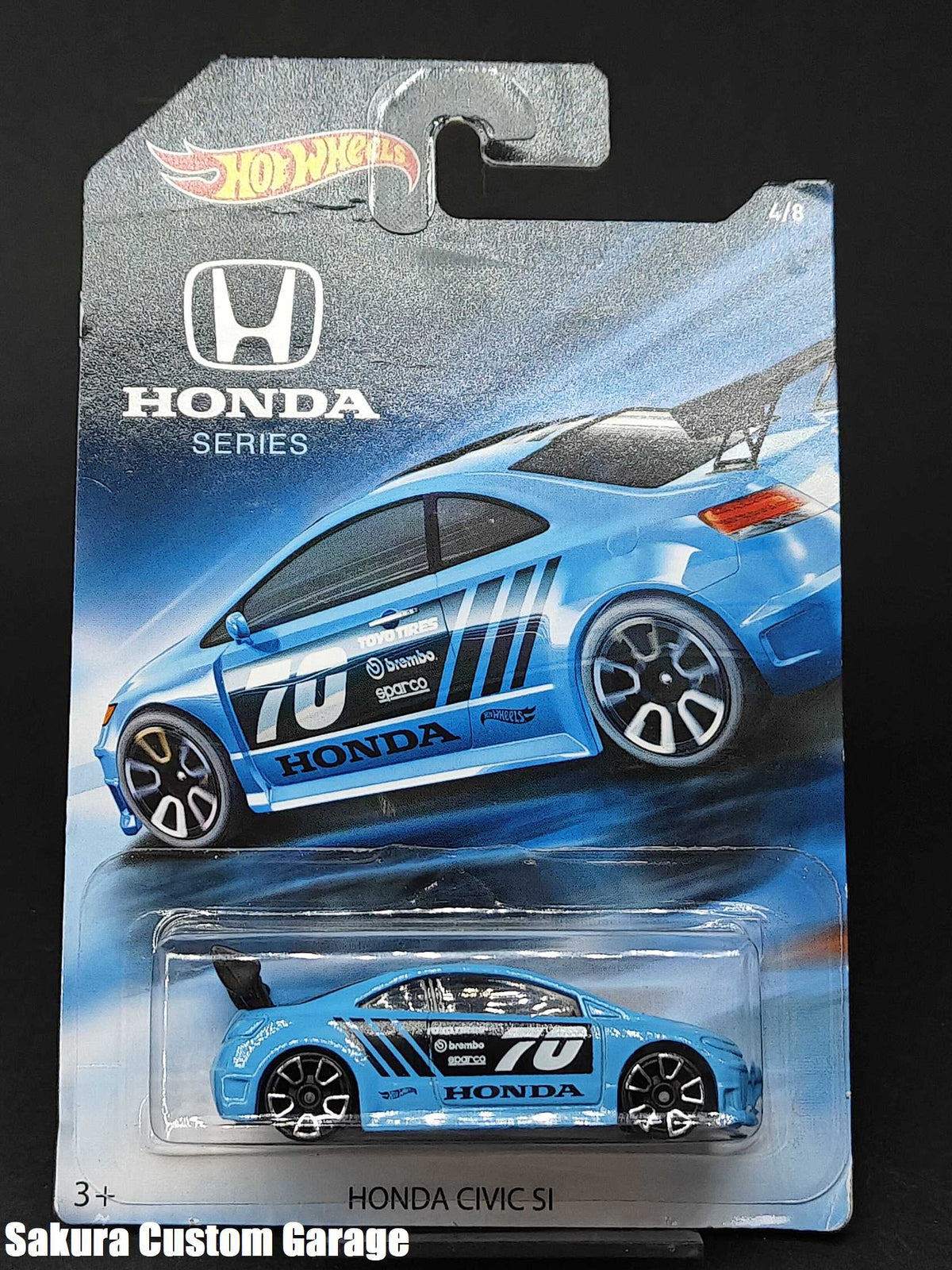 Hot Wheels - Honda Civic SI (2018) 70th Anniversary Honda 4/8  - US Card  White HONDA logo (promáčklý blistr,karta)
