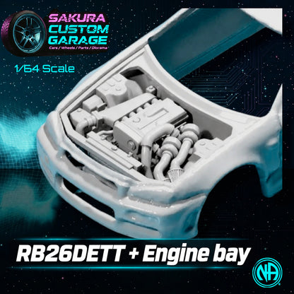 1/64 Custom kit:  Engine Bay with RB26DETT Engine - for Hot Wheels Nissan Skyline GT-R R34 (BCNR34)